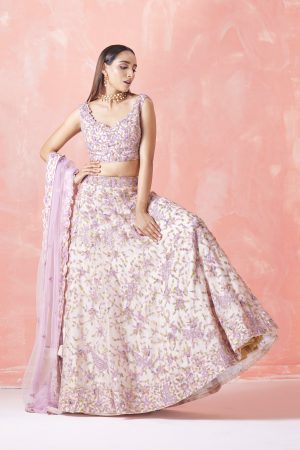 Peach Embroidered Lehenga Set