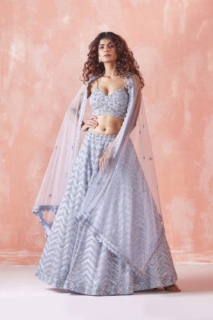 Sky Blue Embroidered Lehenga Set