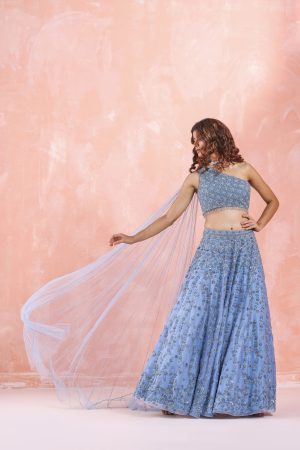 Pastel Blue Embroidered Lehenga Set